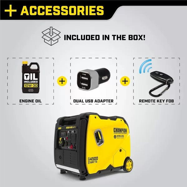 imageChampion Power Equipment 4500Watt RV Ready Portable Inverter Generator with Quiet Technology and CO Shield4500Watt  Gas  EZ Remote Start