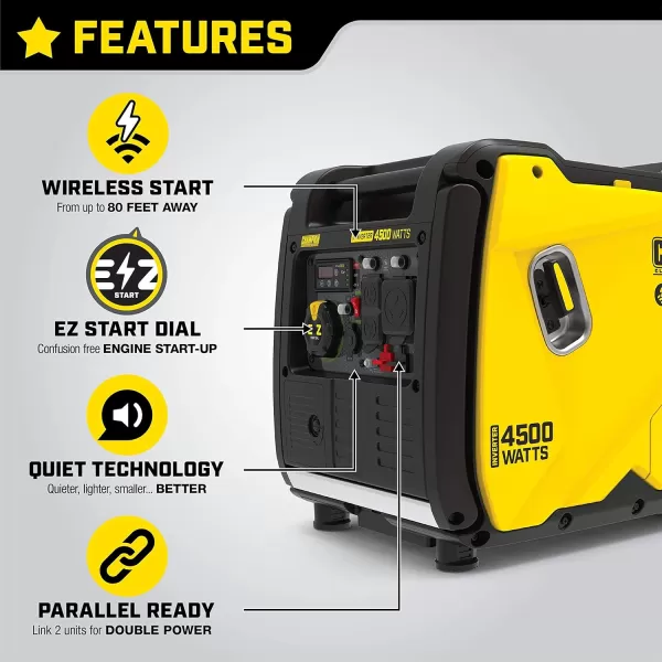 imageChampion Power Equipment 4500Watt RV Ready Portable Inverter Generator with Quiet Technology and CO Shield4500Watt  Gas  EZ Remote Start