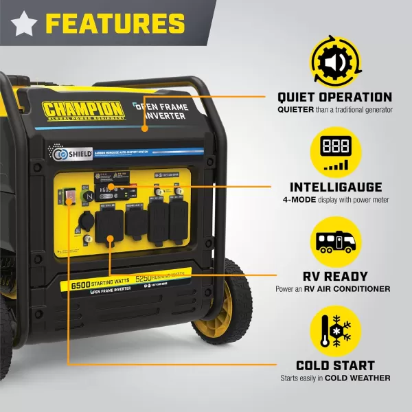 imageChampion Power Equipment 6250Watt Portable Open Frame Inverter Generator with Quiet Technology6250Watt  Gas  CO