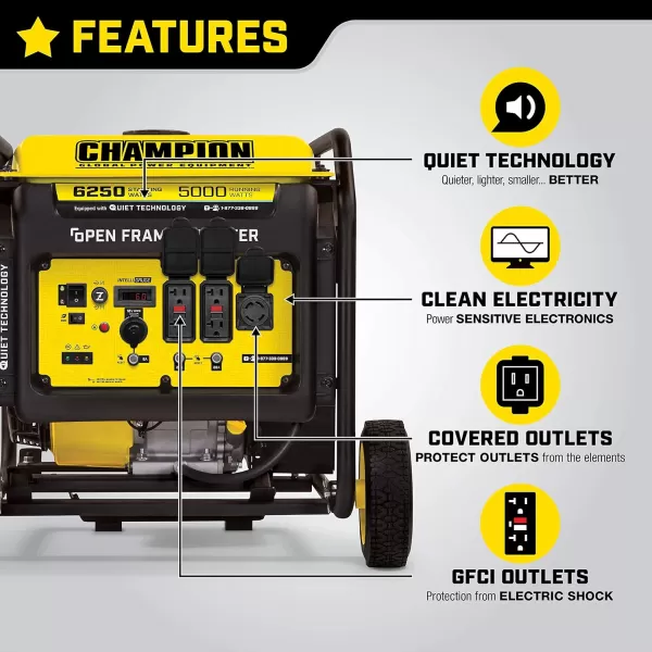 imageChampion Power Equipment 6250Watt Portable Open Frame Inverter Generator with Quiet Technology6250Watt  Gas