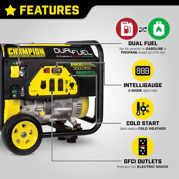 imageChampion Power Equipment 6900Watt Dual Fuel Portable Generator with Wheel Kit5500Watt  Dual Fuel