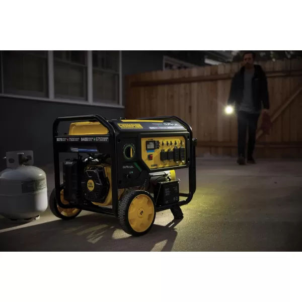 imageChampion Power Equipment 9375Watt Electric Start Dual Fuel Home Backup Portable Generator with and CO Shield93757500Watt  Dual Fuel  Electric Start  CO