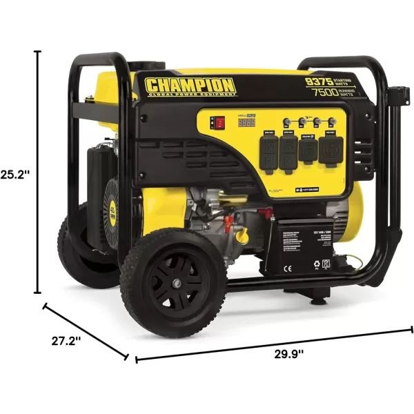 imageChampion Power Equipment 9375Watt Electric Start Dual Fuel Home Backup Portable Generator with and CO Shield93757500Watt  Gas  Electric Start