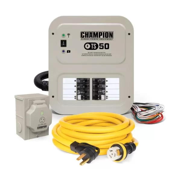 imageChampion Power Equipment 30Amp IndoorRated Manual Transfer Switch with 25Foot Generator Power Cord and WeatherResistant Power Inlet Box50Amp  30 ft cord