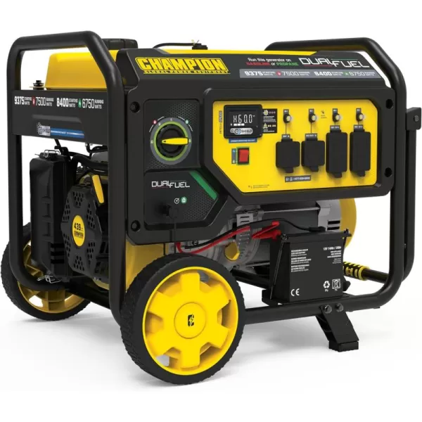 imageChampion Power Equipment 9375Watt Electric Start Dual Fuel Home Backup Portable Generator with and CO Shield93757500Watt  Dual Fuel  Electric Start  CO