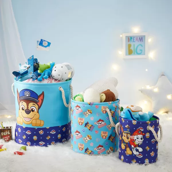 Idea Nuova Baby Shark 3 Piece Multi Size Fabric Nestable Toy Storage Basket Set, with Rope Carry Handles