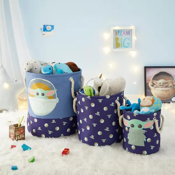 Idea Nuova Baby Shark 3 Piece Multi Size Fabric Nestable Toy Storage Basket Set, with Rope Carry Handles