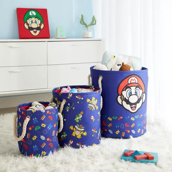Idea Nuova Baby Shark 3 Piece Multi Size Fabric Nestable Toy Storage Basket Set, with Rope Carry Handles