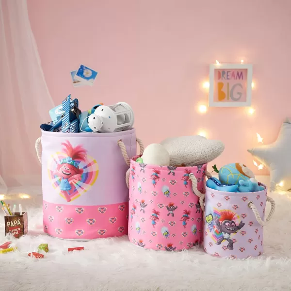 Idea Nuova Baby Shark 3 Piece Multi Size Fabric Nestable Toy Storage Basket Set, with Rope Carry Handles
