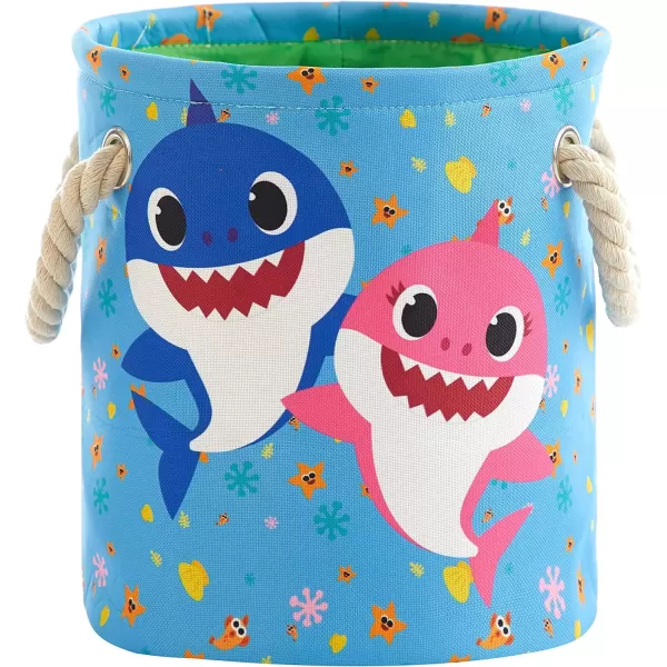Idea Nuova Baby Shark 3 Piece Multi Size Fabric Nestable Toy Storage Basket Set, with Rope Carry Handles