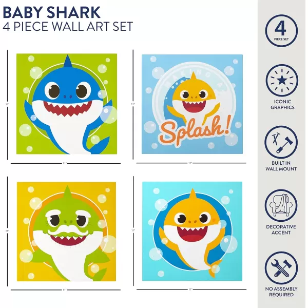 Idea Nuova Baby Shark 4 Pack Square Canvas Wall Art Set, 11''x11'' each