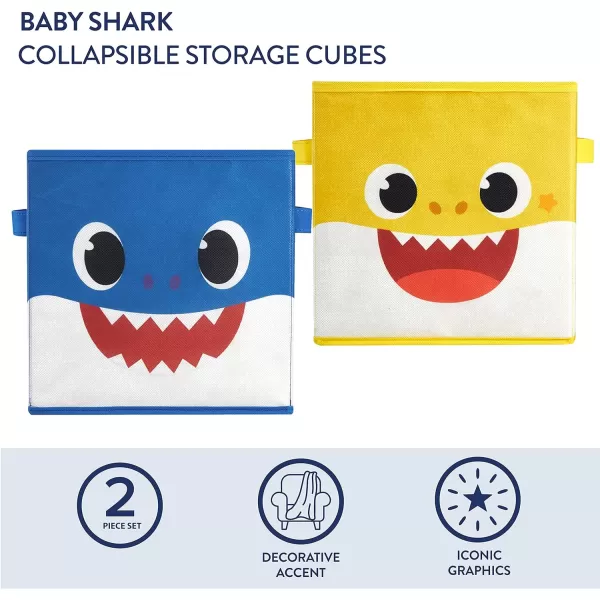 Idea Nuova Baby Shark Collapsible Storage Cubes, Set of 2, 10"x10",Baby Shark Blue/Yellow