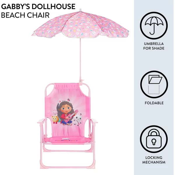Idea Nuova Kids Outdoor Beach Chair with Umbrella, Gabby's Dollhouse