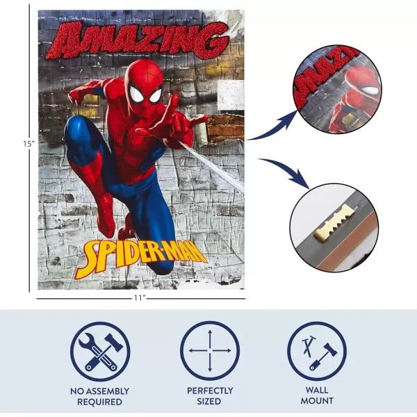 Idea Nuova Marvel Spiderman Canvas Wall Art and Décor with 3D Tufting, 11" Wx15 H