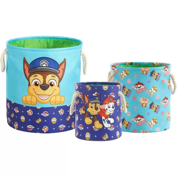 Idea Nuova Baby Shark 3 Piece Multi Size Fabric Nestable Toy Storage Basket Set, with Rope Carry Handles