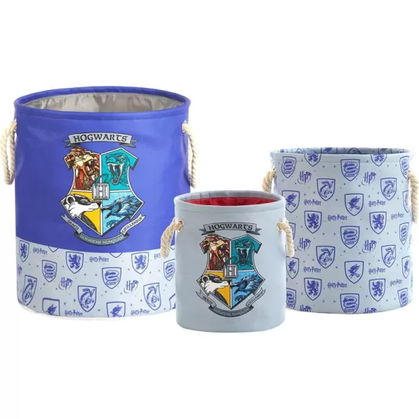 Idea Nuova Baby Shark 3 Piece Multi Size Fabric Nestable Toy Storage Basket Set, with Rope Carry Handles
