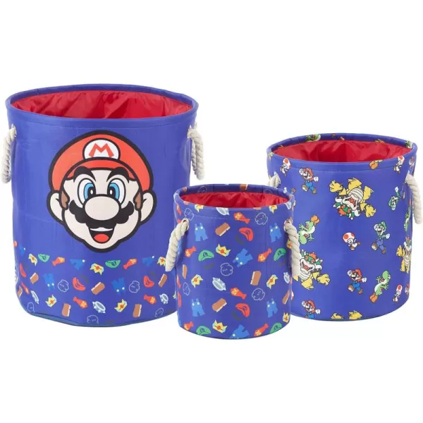 Idea Nuova Baby Shark 3 Piece Multi Size Fabric Nestable Toy Storage Basket Set, with Rope Carry Handles
