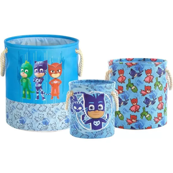 Idea Nuova Baby Shark 3 Piece Multi Size Fabric Nestable Toy Storage Basket Set, with Rope Carry Handles
