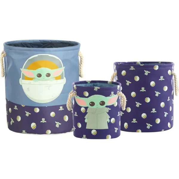 Idea Nuova Baby Shark 3 Piece Multi Size Fabric Nestable Toy Storage Basket Set, with Rope Carry Handles