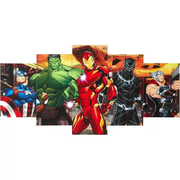 Idea Nuova Marvel Avengers Captain America, Hulk, Iron Man, Black Panther and Thor 5 Piece Canvas Printed Wall Art Décor Set, Overall 40" W x 20" H