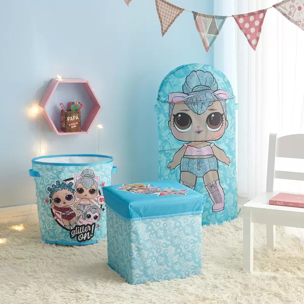 Idea Nuova Disney Minnie Mouse 3 Piece Collapsible Storage Set with Collapsible Ottoman, Bin and Figural Dome Pop Up Hamper, Pink
