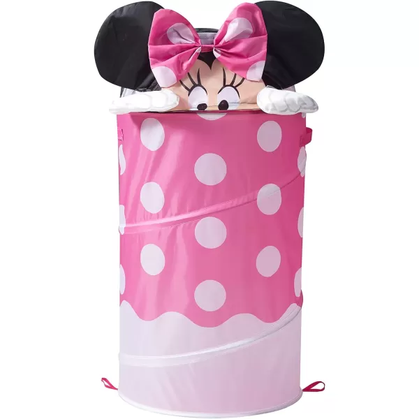 Idea Nuova Disney Minnie Mouse 3 Piece Collapsible Storage Set with Collapsible Ottoman, Bin and Figural Dome Pop Up Hamper, Pink