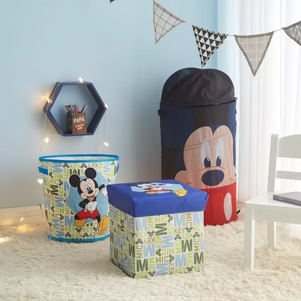 Idea Nuova Disney Minnie Mouse 3 Piece Collapsible Storage Set with Collapsible Ottoman, Bin and Figural Dome Pop Up Hamper, Pink