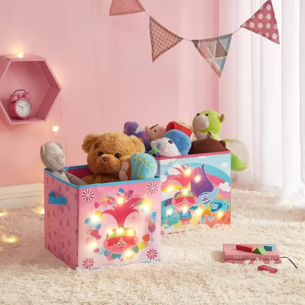 Idea Nuova DreamWorks Trolls 2 Pack Collapsible Storage 11.5" Cubes with LED Lights