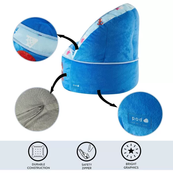 Idea Nuova Marvel Spidey and His Amazing Friends Blue Round Bean Bag Chair for Kids, Ages 3+, Large