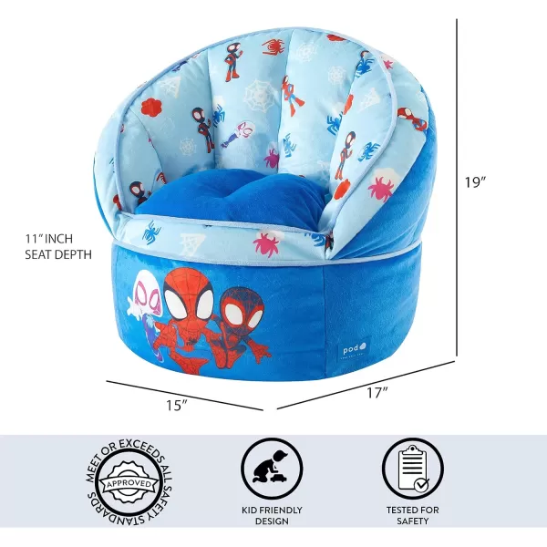 Idea Nuova Marvel Spidey and His Amazing Friends Blue Round Bean Bag Chair for Kids, Ages 3+, Large