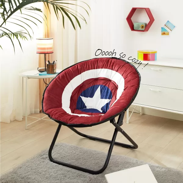 Marvel Avengers Captain America Plush Folding Saucer Chair with 32" Folding and Metal Frame for Kids,Teens,Adults