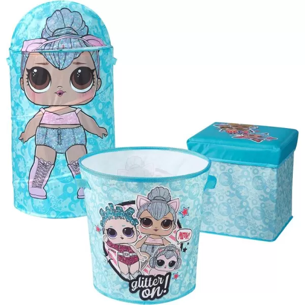 Idea Nuova Disney Minnie Mouse 3 Piece Collapsible Storage Set with Collapsible Ottoman, Bin and Figural Dome Pop Up Hamper, Pink