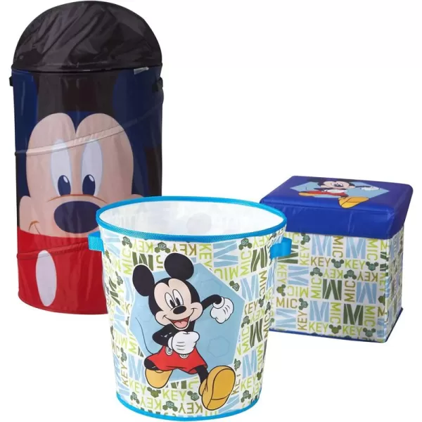Idea Nuova Disney Minnie Mouse 3 Piece Collapsible Storage Set with Collapsible Ottoman, Bin and Figural Dome Pop Up Hamper, Pink