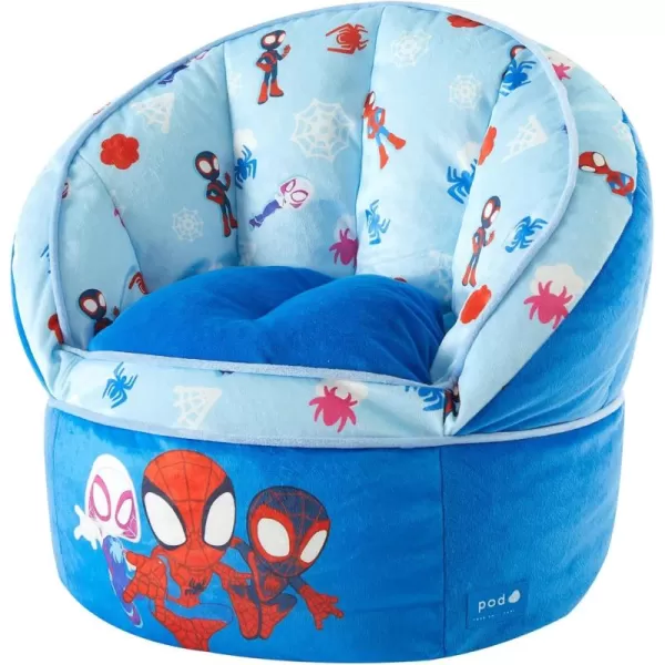 Idea Nuova Marvel Spidey and His Amazing Friends Blue Round Bean Bag Chair for Kids, Ages 3+, Large