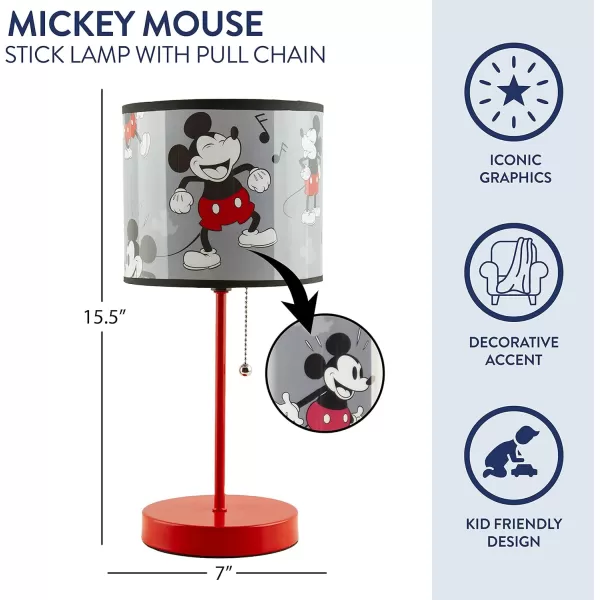 Disney Mickey Mouse 90th Anniversary Stick Table Kids Lamp With Pull Chain, Themed Printed Decorative Shade
