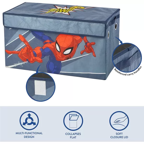 Idea Nuova Marvel Spiderman Collapsible Children’s Toy Storage Trunk, Durable with Soft Lid, 28.5" Wx14.5"x16", Spiderman Blue