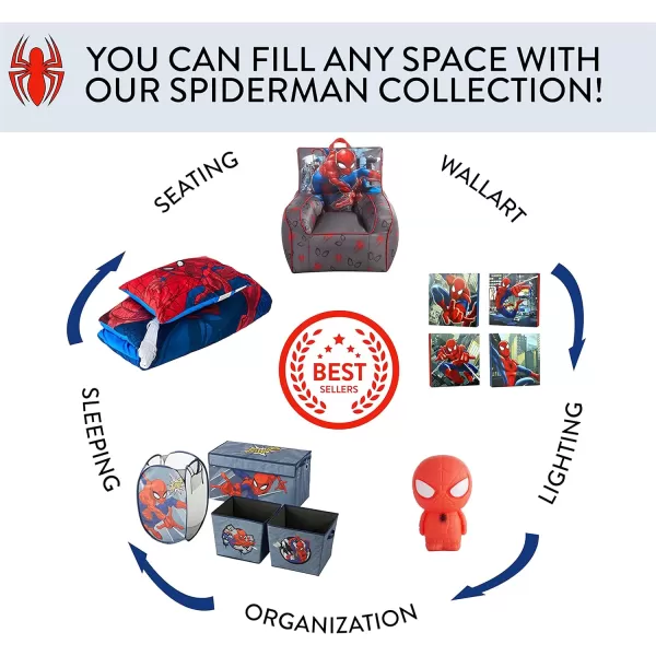 Idea Nuova Marvel Spiderman Collapsible Children’s Toy Storage Trunk, Durable with Soft Lid, 28.5" Wx14.5"x16", Spiderman Blue