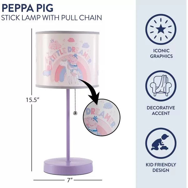 Idea Nuova Peppa Pig Stick Table Kids Lamp with Pull Chain, Themed Printed Decorative Shade