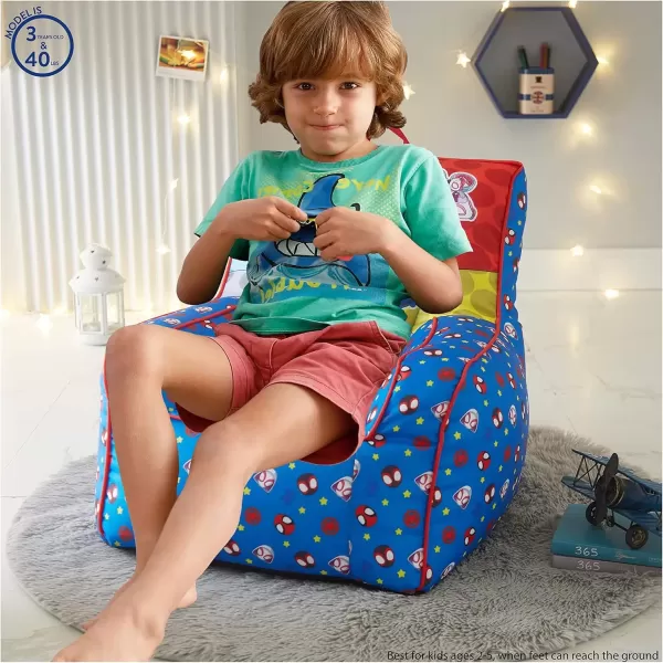 imageIdea Nuova PJ Mask Toddler Nylon Bean Bag Chair with Piping ampamp Top Carry Handle NK570401 MediumSpidey and Friends
