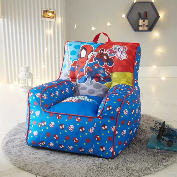 imageIdea Nuova PJ Mask Toddler Nylon Bean Bag Chair with Piping ampamp Top Carry Handle NK570401 MediumSpidey and Friends