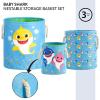 imageIdea Nuova PJ Mask 3 Piece Multi Size Fabric Nestable Toy Storage Basket Set with Rope Carry HandlesBaby Shark