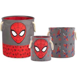 imageIdea Nuova PJ Mask 3 Piece Multi Size Fabric Nestable Toy Storage Basket Set with Rope Carry HandlesSpiderman