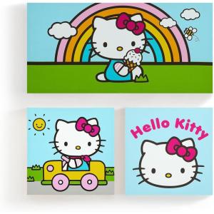 imageIdea Nuova Sanrio Hello Kitty Pastel Dot 3Piece Canvas Wall Art Set For Room Dcor12quotx12quot and 24quotx12quotRainbow