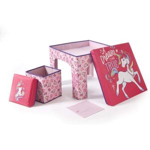 imageIdea Nuova JoJo Siwa Unicorn 3 Piece Collapsible Table and Chair Set with Storage Table and 2 OttomansJojo Siwa