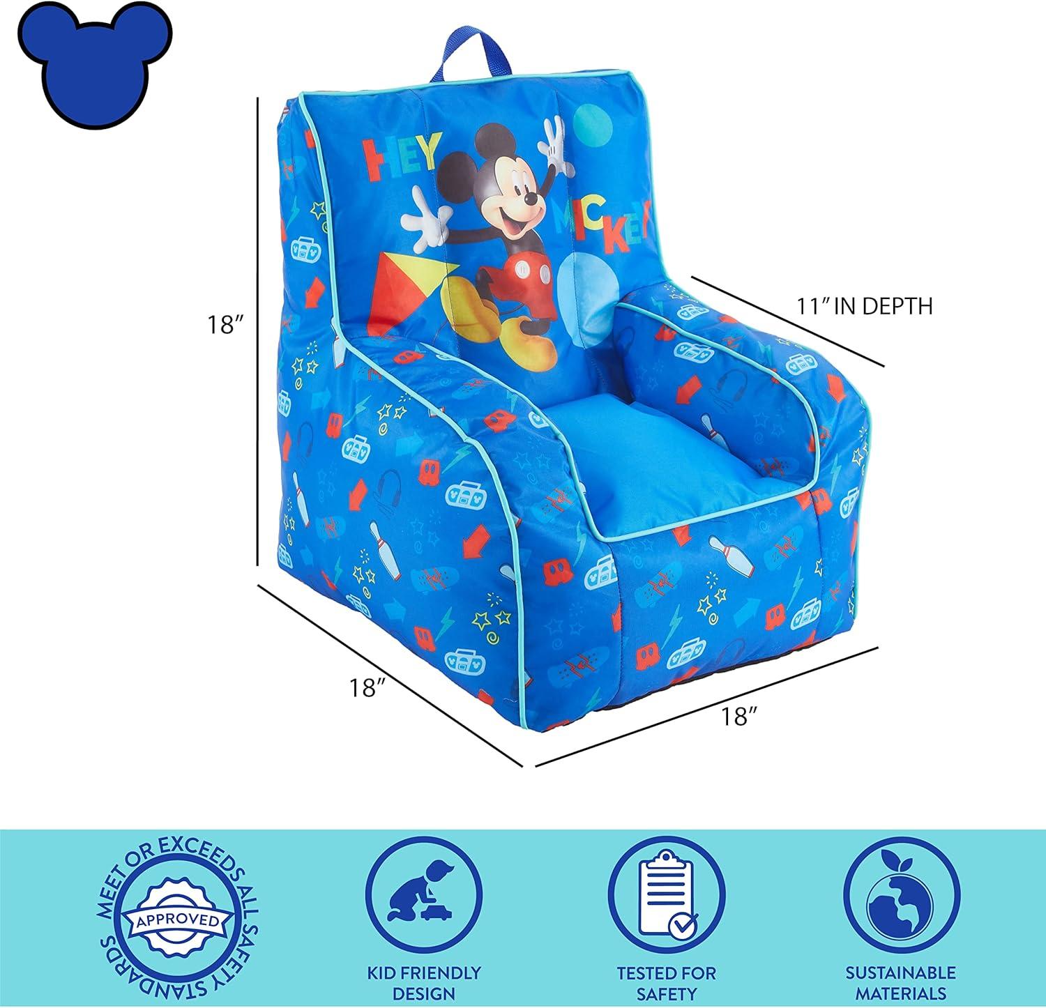 imageIdea Nuova Disney Mickey Mouse Kids Nylon Bean Bag Chair with Piping ampamp Top Carry Handle Large