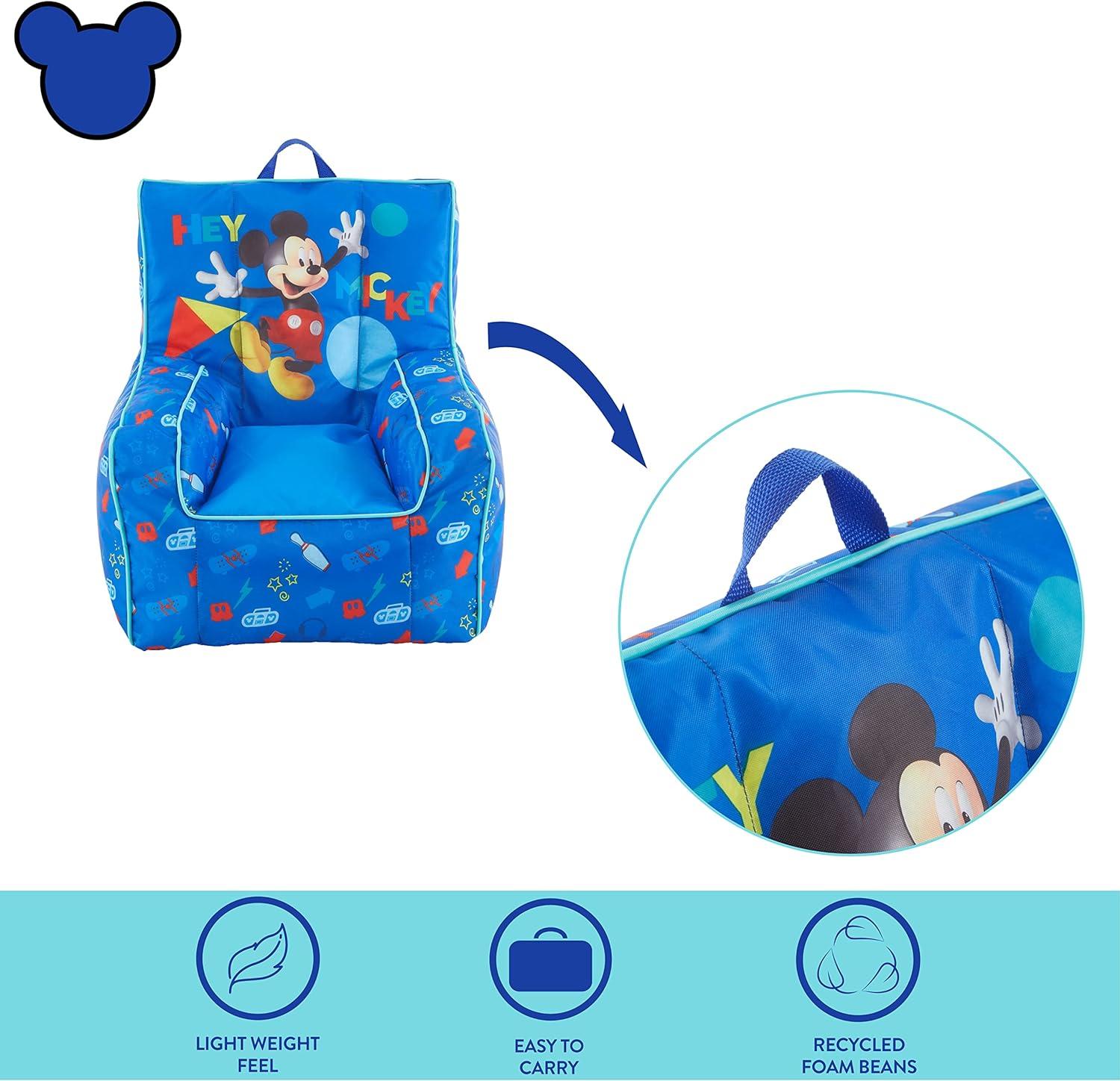 imageIdea Nuova Disney Mickey Mouse Kids Nylon Bean Bag Chair with Piping ampamp Top Carry Handle Large
