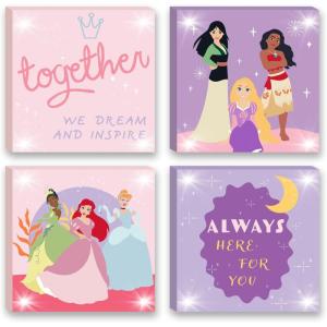 imageIdea Nuova Disney Princess 4 Pack Canvas LED Wall Art SetChildrens Wall Hanging DcorEach Piece 11quotx11quot