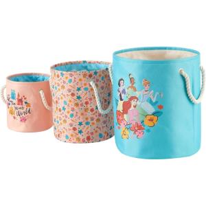imageIdea Nuova Disney Princess 3 Piece Fabric Storage Basket Set Nestable Toy Storage Bins with Rope Handles Kids Bedroom ampamp Nursery OrganizerPrincess