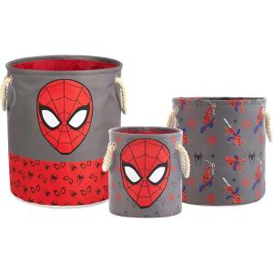 imageIdea Nuova Disney Princess 3 Piece Fabric Storage Basket Set Nestable Toy Storage Bins with Rope Handles Kids Bedroom ampamp Nursery OrganizerSpiderman