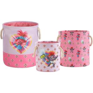 imageIdea Nuova Disney Princess 3 Piece Fabric Storage Basket Set Nestable Toy Storage Bins with Rope Handles Kids Bedroom ampamp Nursery OrganizerTrolls